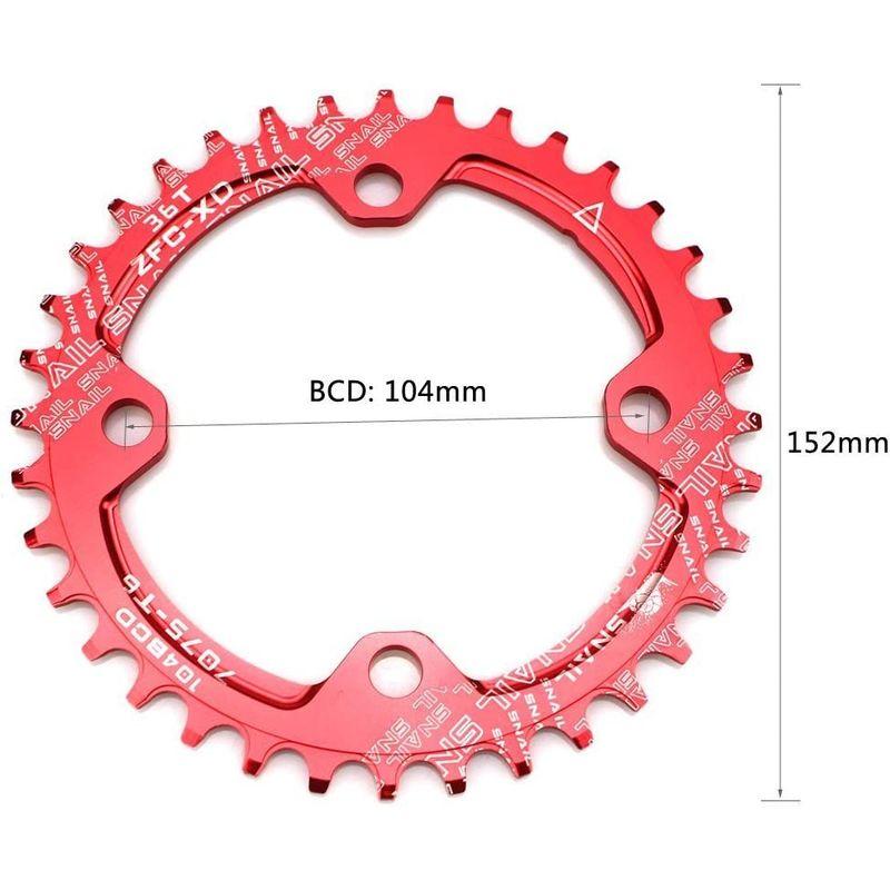 売り切れ必至！ チェーンリング 36T 104BCD MTB チェーンリング (レッド, シングル アルミニウム合金) Mutte ナローワイド  フレーム、パーツ