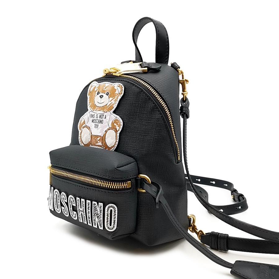 送料無料 未使用 モスキーノ MOSCHINO リュックサック バッグ ショルダーバッグ ボディーバッグ 鞄 テディベア 2WAY 伊製 黒系 レディース｜recycle-favori｜05