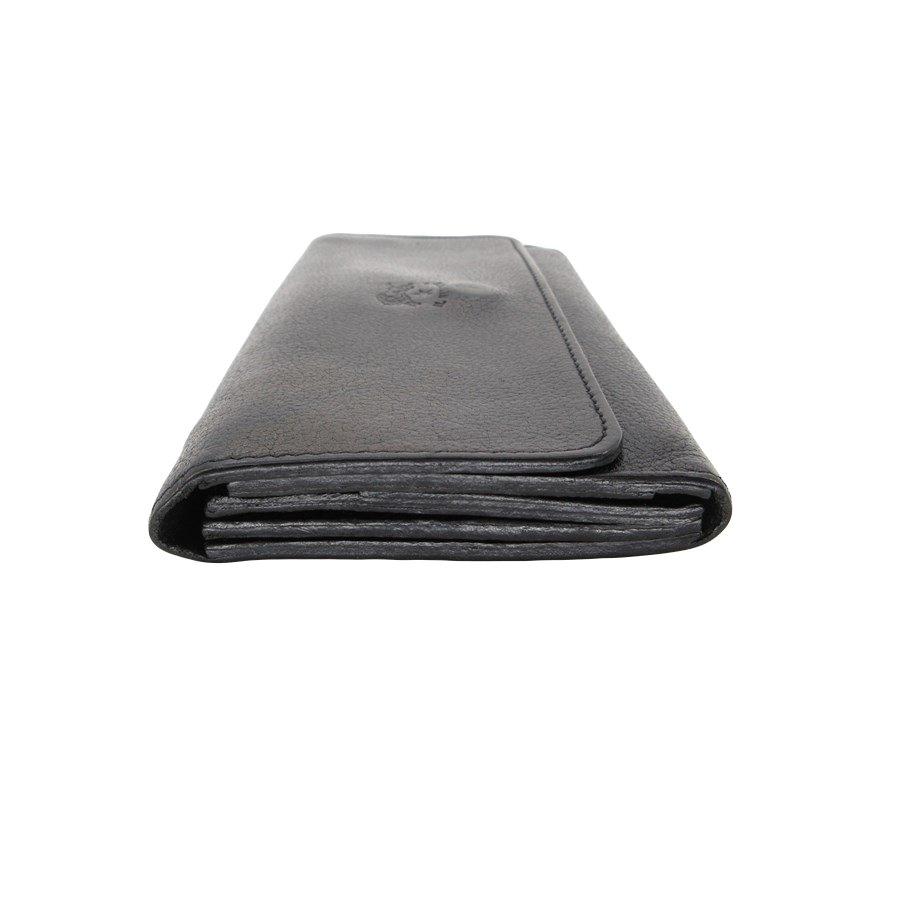 現行 【美品】 IL BISONTE イルビゾンテ 長財布 三つ折り メンズ 黒 IL BISONTE イルビゾンテ 長財布 三つ折り ブラック ネロ ボタン