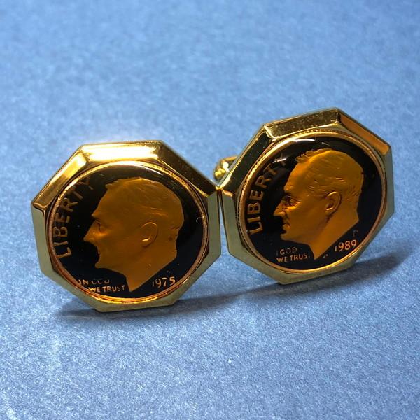 ネクタイピン カフス セット ゴールド × ブラック LIBERTY 八角形