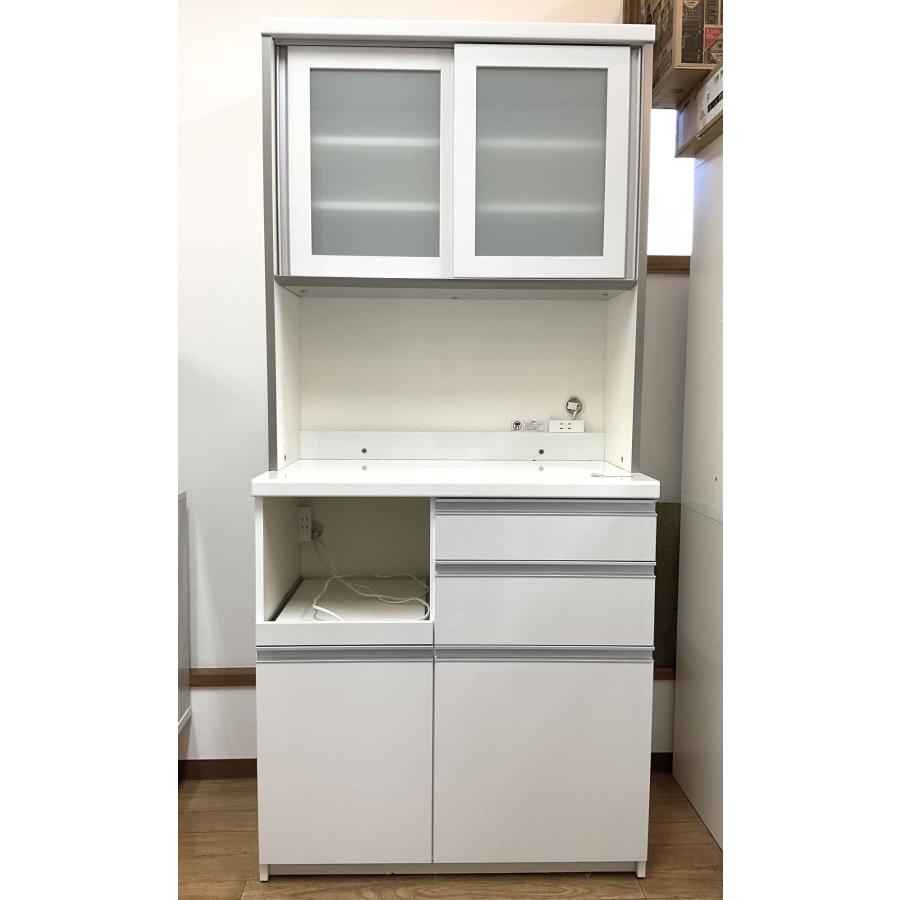 パモウナ 食器棚 幅90cm 奥行50cm 高さ198cm ホワイト系 レンジ台