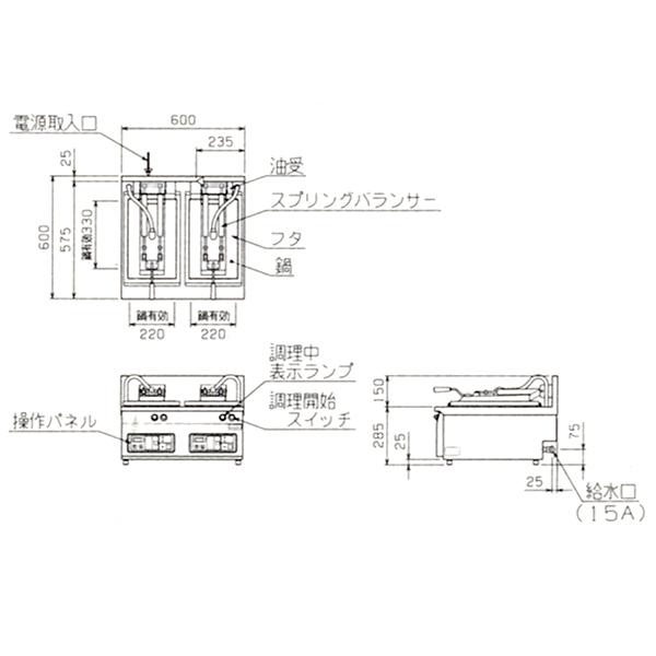 マルゼン　電気自動餃子焼器(架台付)　幅600×奥行600×高さ285×バック150(mm)　MAZE-44　MAZE-65T