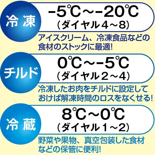 冷凍ストッカー 業務用 冷凍庫 冷凍 チルド 冷蔵 三温度帯 -20℃〜+8℃調整可 176L ノンフロン 急速冷凍機能付 RRS-176NF レマコム｜recyclemart｜04