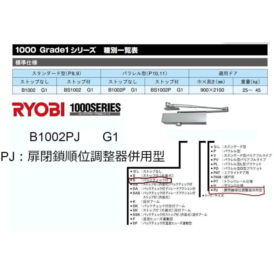 RYOBI (リョービ) ドアクローザ 1000シリーズ B1002 PJ G1 (DB)色:ブラック スタンダード型(ストップなし・バック