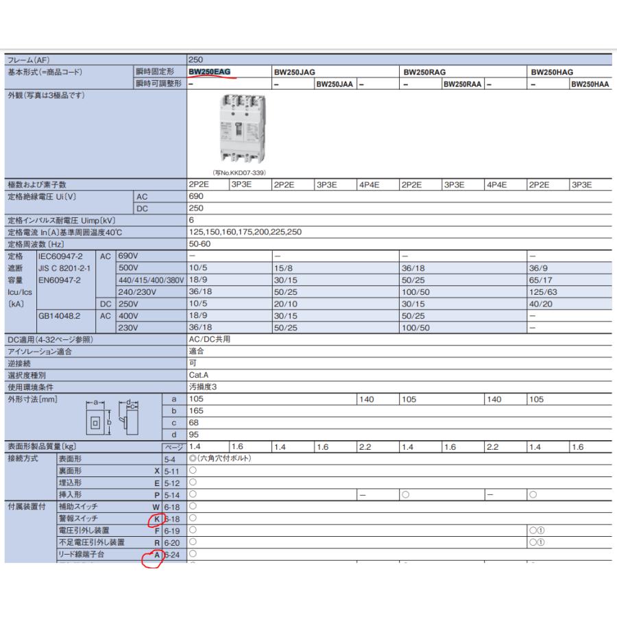 富士電機 BW250EAG-3P200 kA(警報スイッチ端子台付き)汎用一般 富士電機 BW250EAG-3P200 kA(警報スイッチ端子台付き)汎用一般
