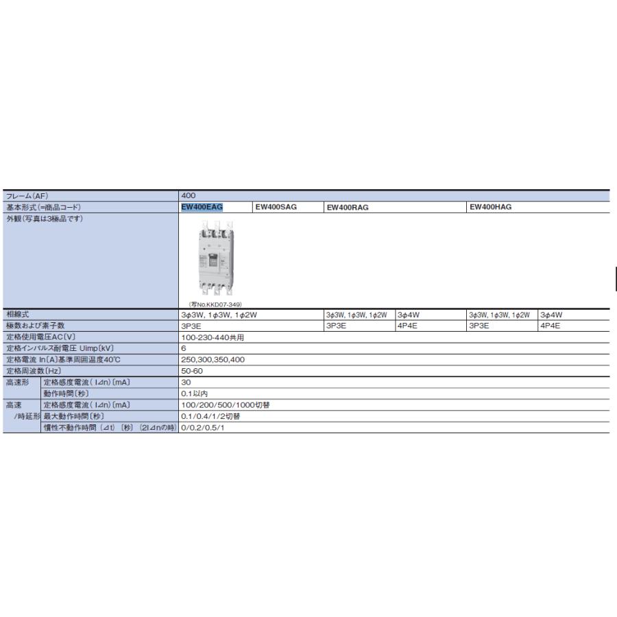 富士電機 一般配線用漏電遮断器 G-TWINシリーズ スタンダード品 経済形  EW400EAG-3P400K フレーム(AF)400 極数・素子数3P3E｜recycleproshop｜03