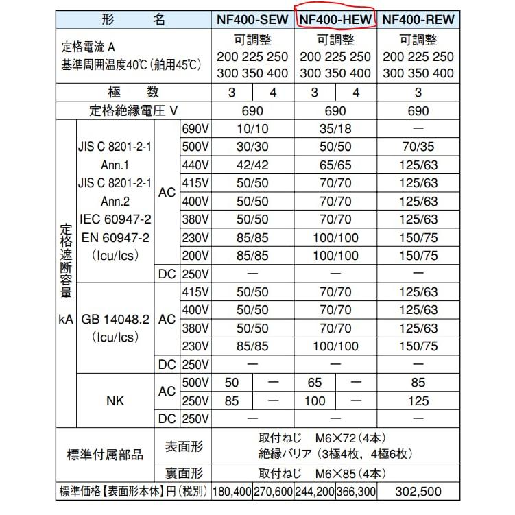 三菱電機（MITSUBISHI ELECTRIC） 高性能ノーヒューズ遮断器 NF400-HEW 3P 400A 可調整(200〜400A ...