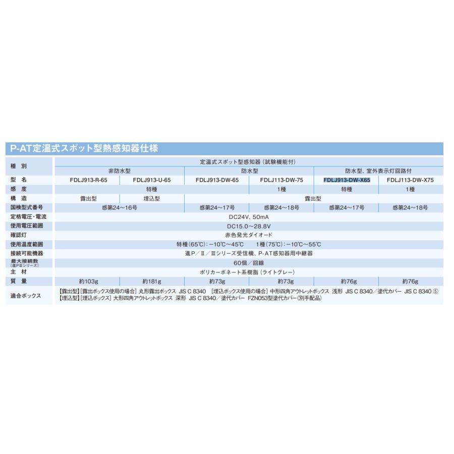 能美防災 定温式スポット型P-AT感知器(特種防水/P型自動試験機能・室外