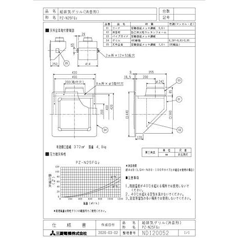 三菱 換気扇 部材 【PZ-N25FG2】 業務用ロスナイ [別売]業設用部材 グリル PZ-N25FG2｜recycleproshop｜02