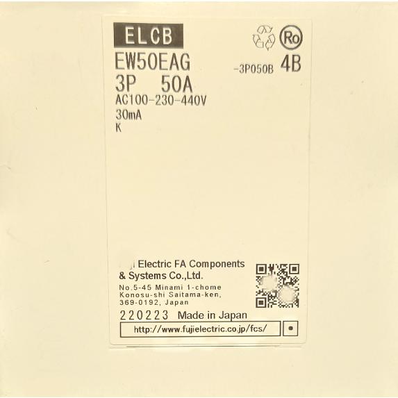 富士電機 EW50EAG-3P050B 4B 一般配線用漏電遮断器 JIS専用品（4B品