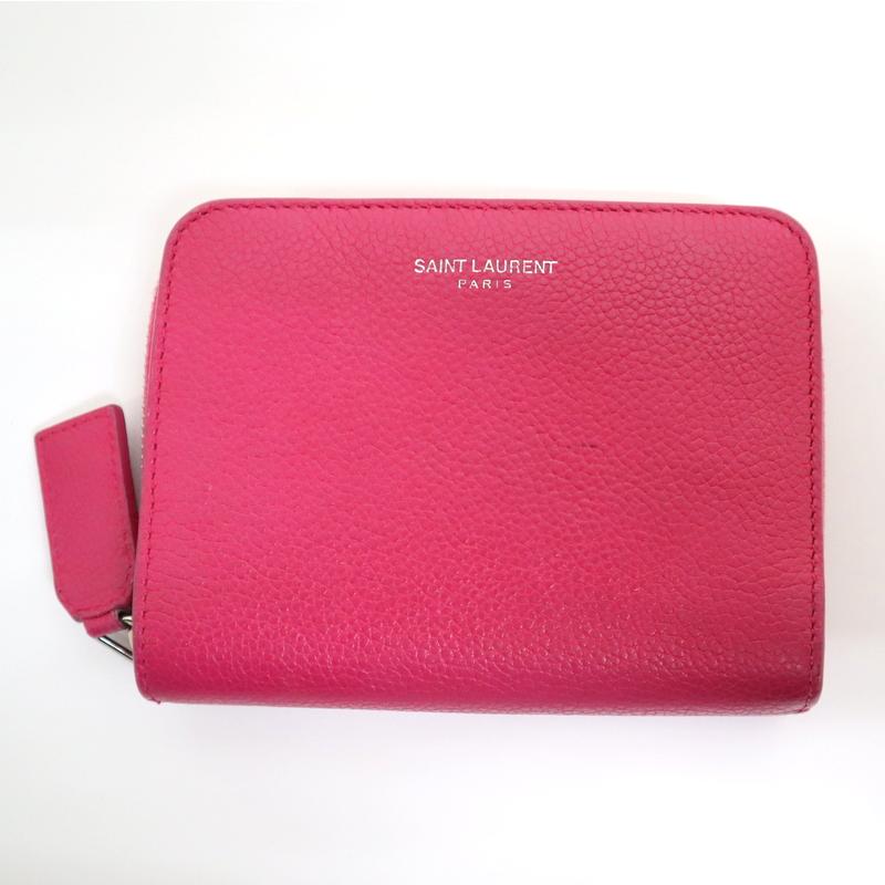 SAINT LAURENT】サンローラン 二つ折り財布 ピンク レザー 414661 