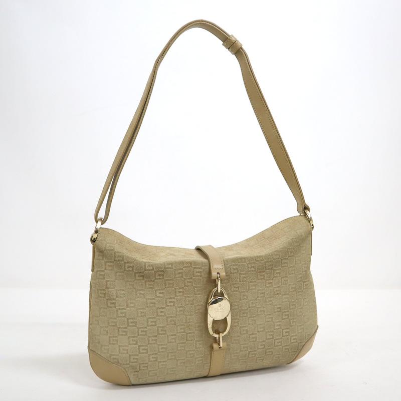 GUCCI】グッチ ショルダーバッグ GG柄 スエード×レザー グレージュ 