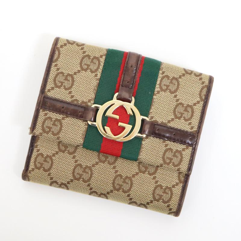 GUCCI】グッチ 2つ折り財布 シェリーライン GGキャンバス×レザー  