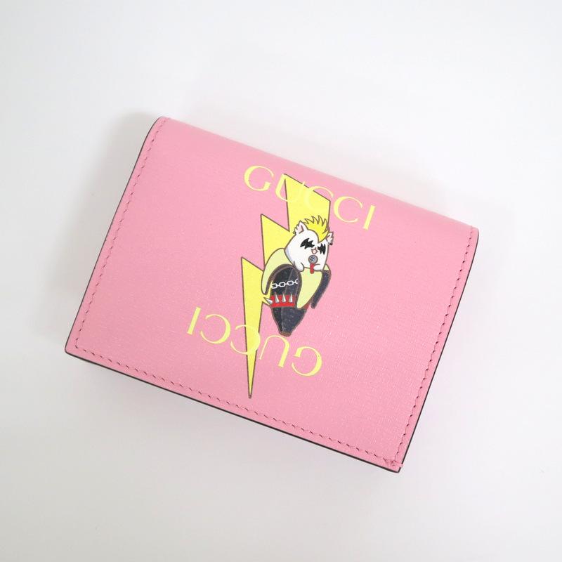 GUCCI】グッチ 二つ折り財布 ライトニングばなにゃ レザー ピンク  
