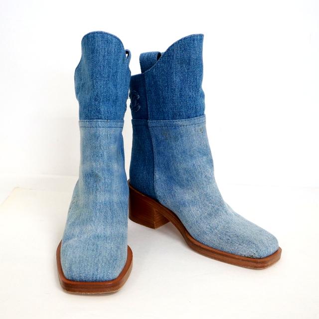 CHANEL】シャネル デニムブーツ ブルー×ブラウン ココマーク サイズ35C