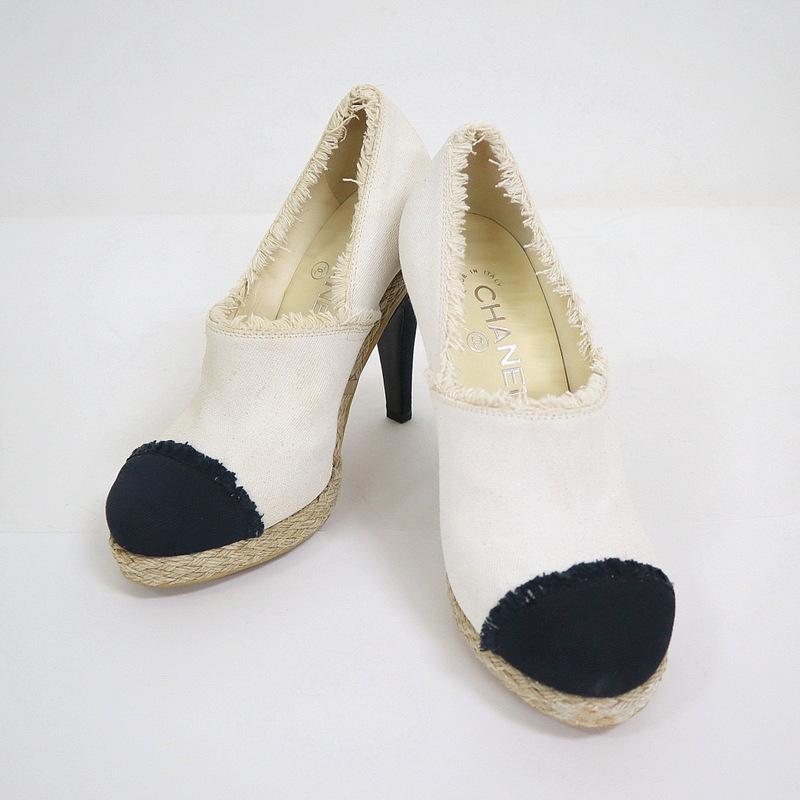 CHANEL】シャネル エスパドリーユ ヒールパンプス ベージュ
