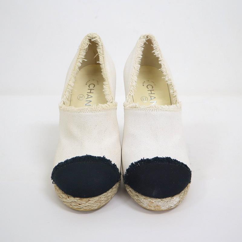 CHANEL】シャネル エスパドリーユ ヒールパンプス ベージュ×ブラック 