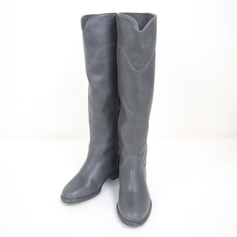 CHANEL】シャネル ロングブーツ ココマーク レザー グレー #36 CHANEL】シャネル ロングブーツ ココマーク レザー グレー #36