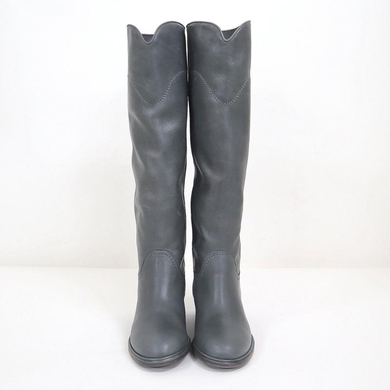 CHANEL】シャネル ロングブーツ ココマーク レザー グレー #36 CHANEL】シャネル ロングブーツ ココマーク レザー グレー #36