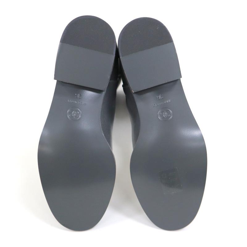 CHANEL】シャネル ロングブーツ ココマーク レザー グレー #36 CHANEL】シャネル ロングブーツ ココマーク レザー グレー #36