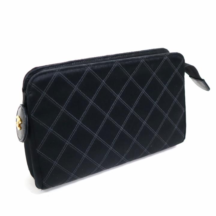CHANEL】シャネル ビコローレ ポーチ Wステッチ ココマーク サテン