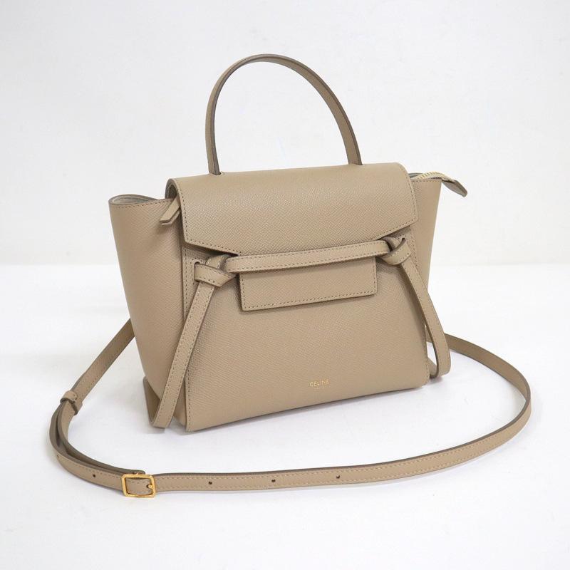 CELINE】セリーヌ ベルトバッグナノ グレインレザー×ベージュ【中古