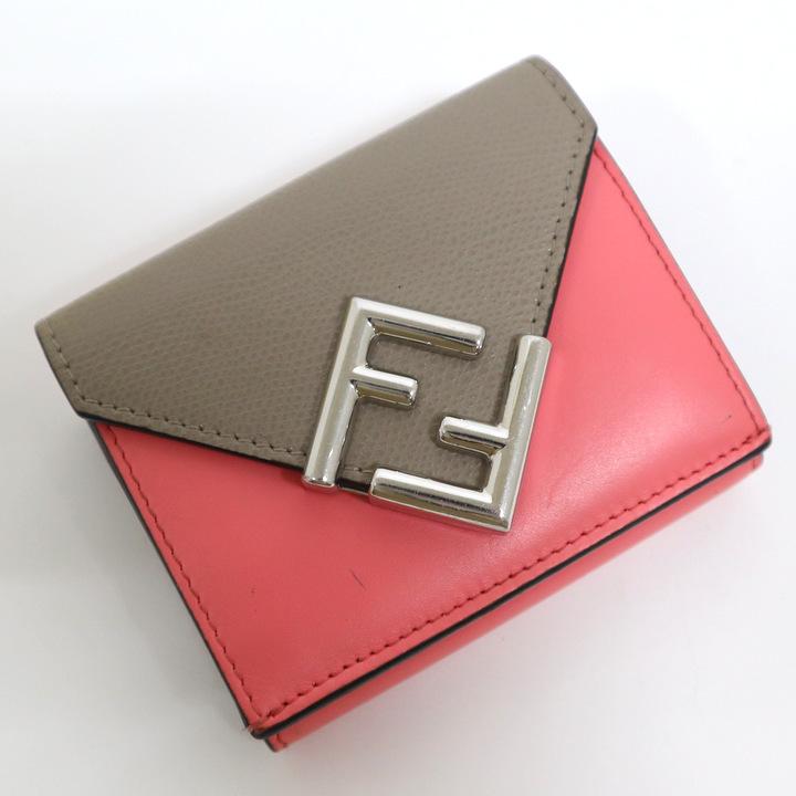 FENDI】フェンディ 三つ折り財布 FFダイヤモンド ピンク×ブラウン 