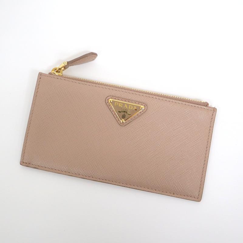 PRADA】プラダ カードケース レザー ピンクベージュ×ゴールド
