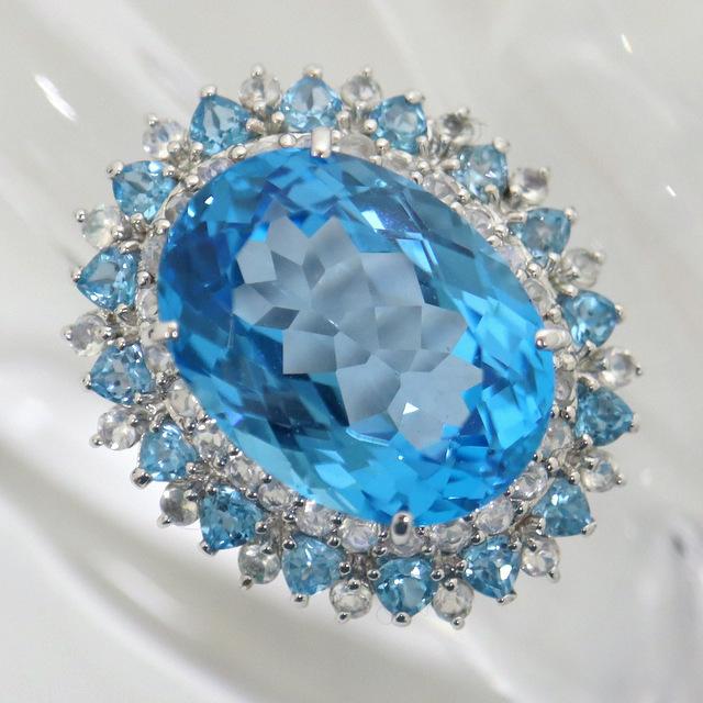 Jewelry】K18WG ブルートパーズ リング ホワイトゴールド BT20.00ct D4