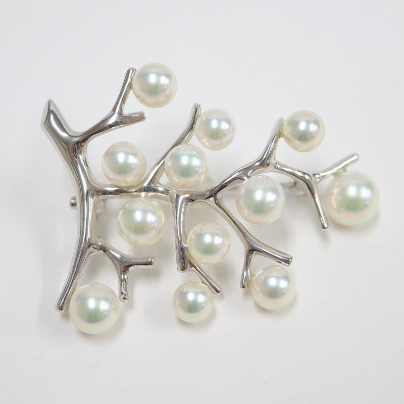 MIKIMOTO】ミキモト ブローチ≪幸福の木≫ K18WG×12Pパール 8.6g【中古