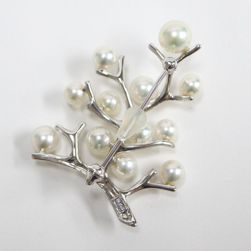 MIKIMOTO】ミキモト ブローチ≪幸福の木≫ K18WG×12Pパール 8.6g【中古