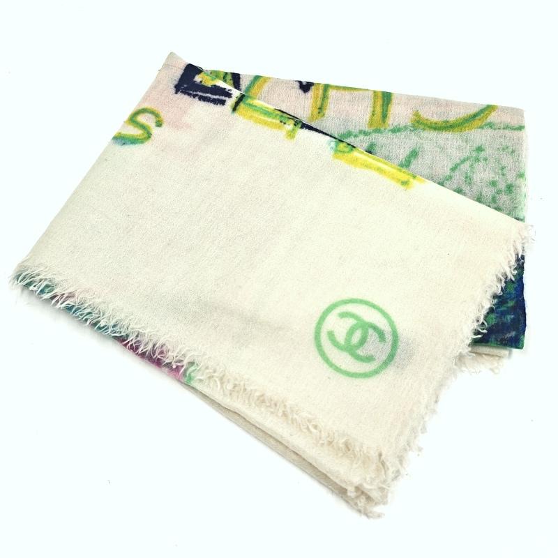 CHANEL】シャネル 大判ストール NO5デザイン カシミヤ100% アイボリー