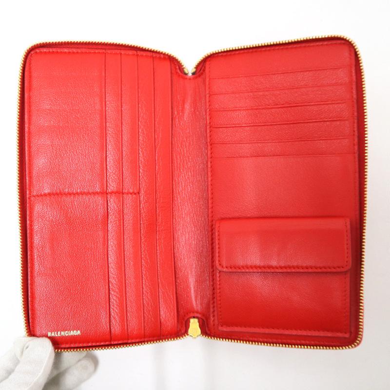 バレンシアガ長財布 BALENCIAGA】バレンシアガ 長財布 パテント レザー レッド×ゴールド