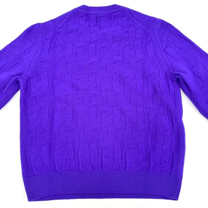 HERMES】エルメス ニット・セーター 長袖 ウール100% パープル×H柄 #42 