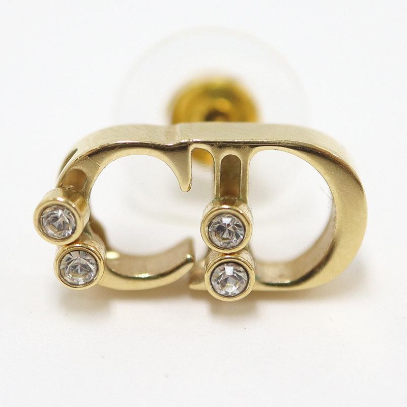 Dior】ディオール ピアス GP×ラインストーン ゴールド【中古】【代金