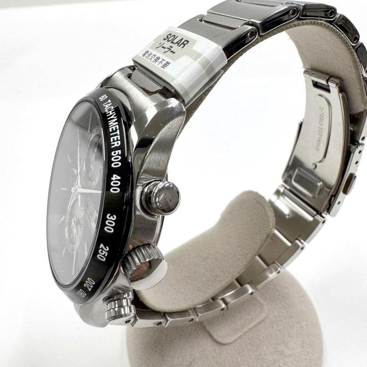 SEIKO】セイコー ソーラークロノグラフ 腕時計 電波ソーラー SS×黒文字