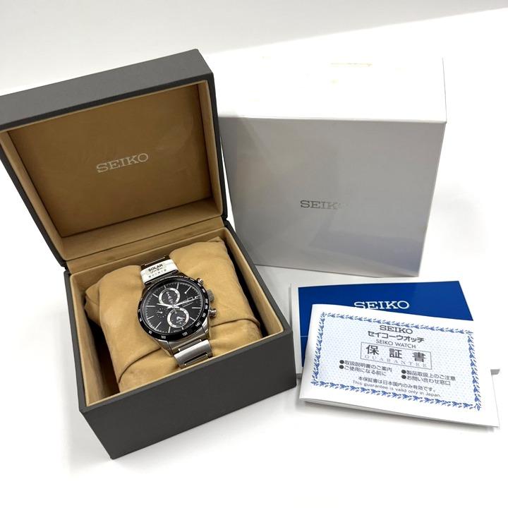SEIKO】セイコー ソーラークロノグラフ 腕時計 電波ソーラー SS×黒文字