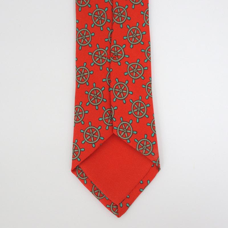 HERMES】エルメス ネクタイ 舵輪柄 レッド シルク 7317EA【中古