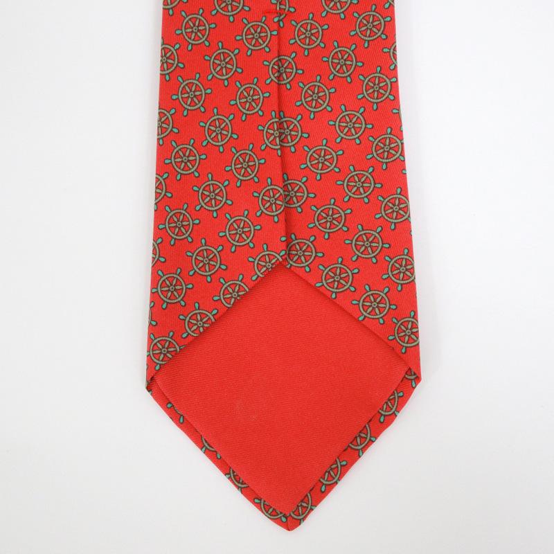 HERMES】エルメス ネクタイ 舵輪柄 レッド シルク 7317EA【中古