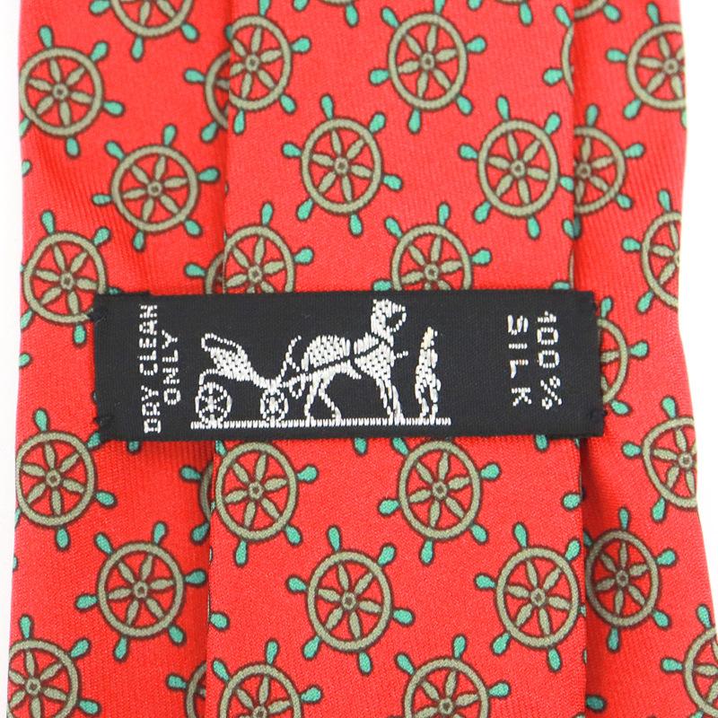 【美品】エルメス　HERMES ネクタイ　H柄　レッド　ブラック　ストライプ HERMES】エルメス ネクタイ 舵輪柄 レッド シルク 7317EA【中古