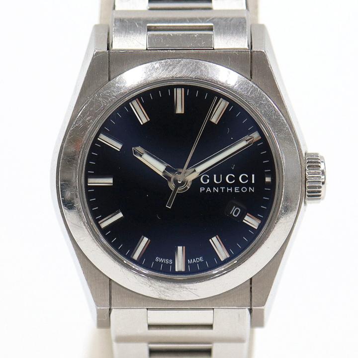 GUCCI】グッチ パンテオン 腕時計 クォーツ SS×黒文字盤 115.5