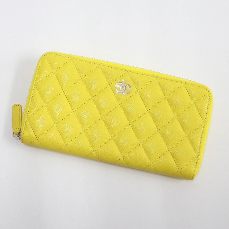 CHANEL】シャネル ラウンドファスナー長財布 キャビアスキン イエロー  