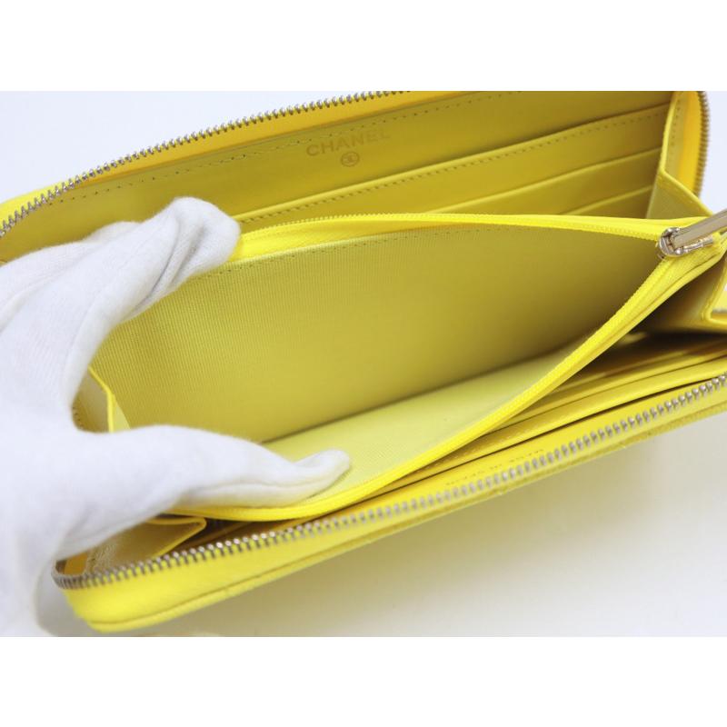 CHANEL】シャネル ラウンドファスナー長財布 キャビアスキン イエロー  