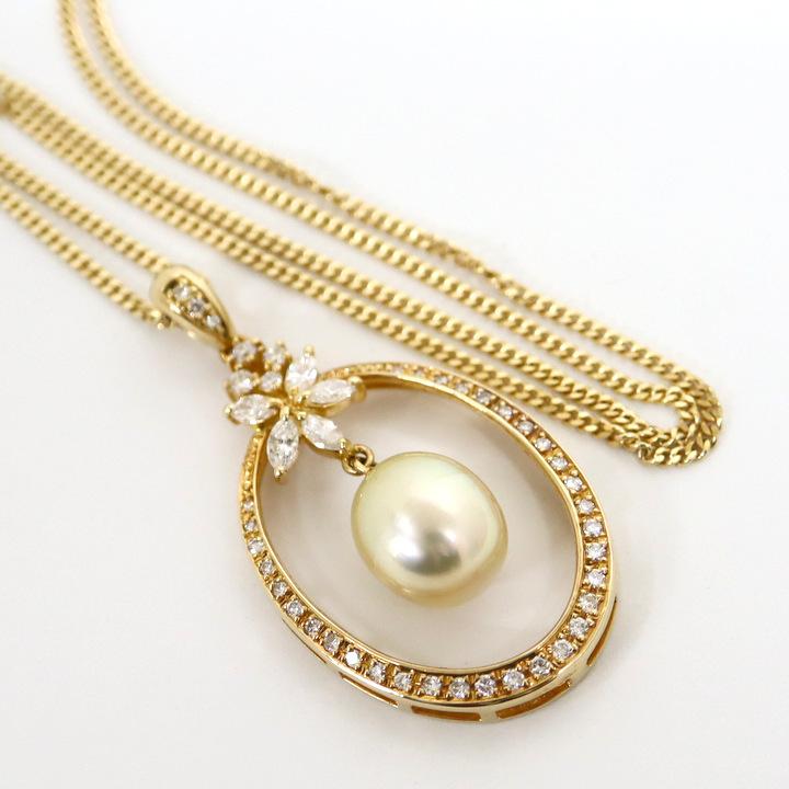 Jewelry】K18YG ペンダントネックレス ゴールデンパール×ダイヤモンド  