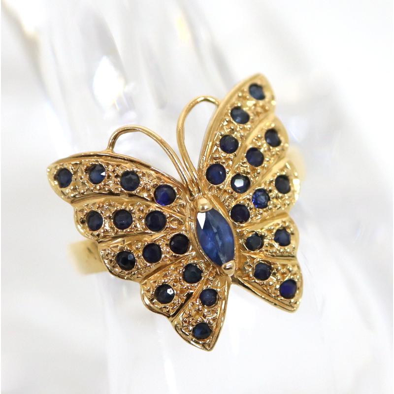 Jewelry】K18 サファイア デザインリング 蝶モチーフ 4.9g 11.5号  