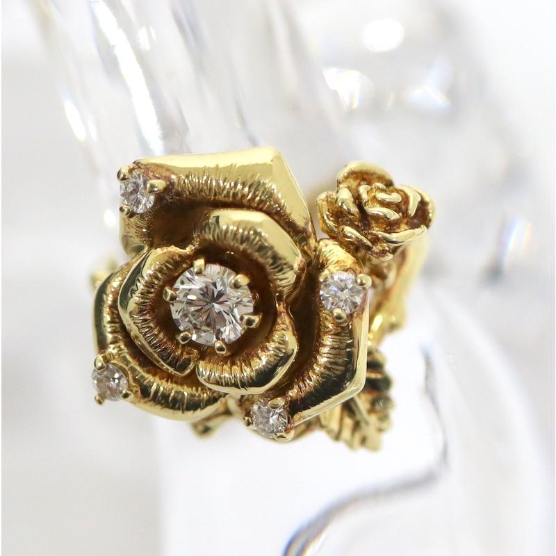 K18 イエローゴールド　薔薇モチーフリング Jewelry】11.7g K18 リング D0.50 バラモチーフ/イエローゴールド
