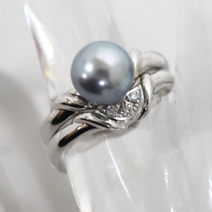 POLA】POLA Pt900 グレーパール ダイヤセットリング 8mm 6.8g【中古  