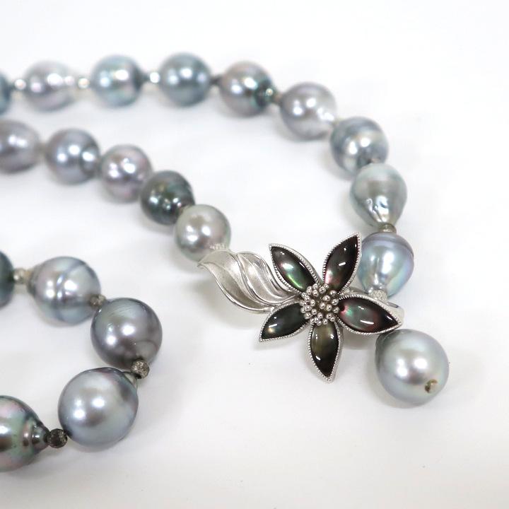 Jewelry】バロックパール・ネックレス 花モチーフ グレー 53.0cm【中古 