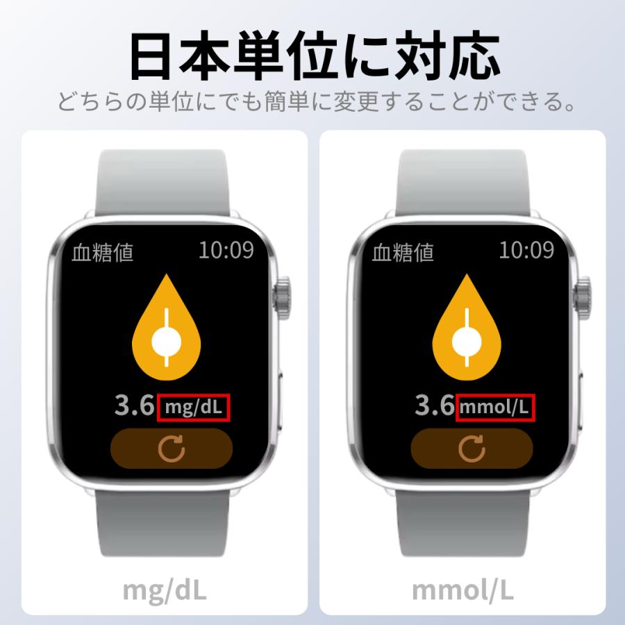 スマートウォッチ 血糖値 血圧 通話機能 日本製センサー レディース