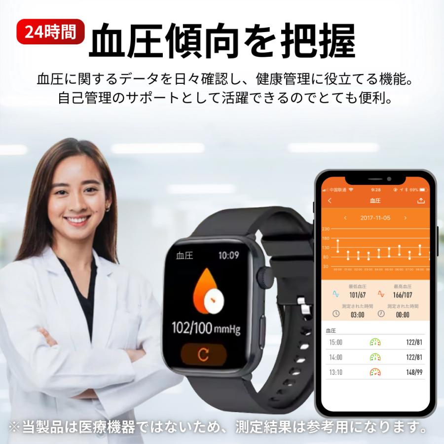 スマートウォッチ 血糖値 血圧 通話機能 日本製センサー レディース